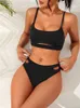 Women's Plain Cut-out Bikini Sets Women Summer Black Sexy Cami Bathing Suit Beach Swimwear Swimsuit 2023 H230515 H230524