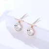 Orecchini a bottone Croce personalizzata in argento sterling 925 per donna Zircone tondo classico minimalista in oro rosa