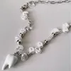 Choker Draweye Tooth Colliers Y2k Schmuck für Frauen Metallketten Perlen Anhänger Halsketteshiphop Punk Geometrische runde Halskette
