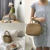 Aufbewahrungskörbe Nordischer minimalistischer Korb Retro handgewebte Strandtasche Haushaltsreise Handtasche Einkaufen geflochten für Frauen Mädchen