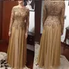 Vestidos de madre de la novia con cuentas de encaje dorado elegante de una línea de talla grande de gasa hasta el suelo con cremallera en la espalda vestidos de madre formales 220v