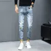 Men's Jeans Fashion Street Style Ripped Skinny Jeans Men Vintage wash Solid Denim Trouser Mens Casual Slim fit pencil denim Pants hot sale L230724