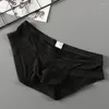 Underpants Men Summer Ice Silk Briefs Sexy U Convex Breathable Translucent Panties Low Rise Elastic Ultrathin Hollow Underwear