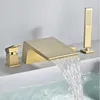 Robinet de baignoire mitigeur d'évier de baignoire répandu robinet de bassin en laiton doré brossé robinet de bain douche avec pommeau de douche à main