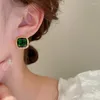 Oorknopjes DREJEW Vintage Groen Zirkoon Kristal Voor Vrouwen Geometrisch Vierkant Luxe Designer Sieraden Feest Bruiloft