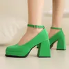 Geklede damesschoenen Mary Jane Square Toe Chunky Heel 9cm High Platform Buckle Women Pumps