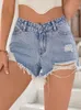 Kvinnors shorts vår sommarkvinnor hög midjehål frayed denim streetwear kvinnlig lös knapp jeans botten