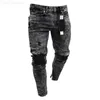 Jeans pour hommes pour hommes Hommes Stretchy Ripped Skinny Biker Broderie Imprimer Détruit Trou Taped Slim Fit Denim Rayé Haute Qualité Jean 221118 L230724