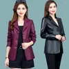 Chaquetas de mujer, abrigo de cuero para mujer, chaqueta de imitación de manga larga para primavera y otoño, prendas de vestir para mujer, moda de motociclista para mujer L386