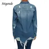 Vestes pour femmes Stigende Femmes Mode Noir Déchiré Denim Veste Casual Revers Cou Jean Manteau Poche Simple Poitrine Shredded Manteau et Veste L230724