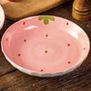 Plates High Beauty Ceramic Dish Ins Wind Household Powder Cute Disc Deep Plate Breakfast Bowl Wave Dot Strawberry