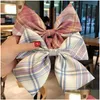 Hårklipp Barrettes ins net Red Big Bow Plaid Hairpin Girl Fashion Hairband Accessories Mticolor Lattice Tyghuvudbonad Ponytai Dhzr6