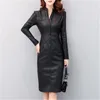 Casual Dresses 2023 Spring Autumn Long Sleeve PU Leather Dress Office Lady Arrivals Women's Clothes Vestido Female Formal Wear