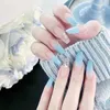 False Nails 24P/Box Teenage Girl Fresh Flower Bow Artificial Square Head Press On Acrylic Fashion Pink Gradient Wearing Reusable Nail