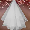 2020 Style pas cher 2T blanc ivoire mariage perles de mariée ruban bord peigne voile voiles de mariée213r