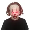 Halloween LED -clownmasker lyser upp ögonen skrämmande mask kostym party silikon mask vuxen full ansikte joker pennywise mask party carnival roll play prop