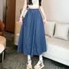 Rokken TIGENA Midi Lange Denim Rok Vrouwen Met Zakken 2023 Koreaanse Casual Vintage Blauw Een Lijn Hoge Taille Mid-lengte Jeans Vrouwelijke