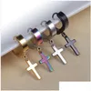 Mankiet uszy czarne krzyże ze stali nierdzewnej Zestaw dla mężczyzn Gothic Punk Triangle Męs Stud Cross Earing Dangle Bk Droper Dostawa Perrin DHS7X