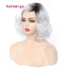 Synthetische Kurze Schwarze Ombre Silber Grau Natürliche Welle Perücken Für Frauen Cosplay Perücke Mädchen Haar Hohe Temperatur Fiber296R