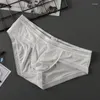 Underpants Men Summer Ice Silk Briefs Sexy U Convex Breathable Translucent Panties Low Rise Elastic Ultrathin Hollow Underwear