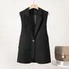 Women's Vests Flap Pockets Women Fashion Single Button Office Wear Blazer Waistcoat Vintage Sleeveless Side Vents Female Vest Coat Chic G34