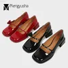 حذاء اللباس 2022 Red Lolita Woman Camellia Floral Mary Jeans Retro Low Heels Oxfords Ladies Japantive Leather Flats Square Toe L230724