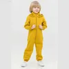 Pullover Winter Children's Tumbsuit+Velvet Zipper z kapturem z kapturem z kapturem+spodnie Zestaw kombinezonu dla dzieci Casual Boys and Girls Game Zestaw Z230724