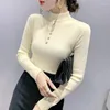 Chandails pour femmes femme demi col roulé Sexy évider mode boutons pull Style occidental Slim Fit intérieur tricoté Blouse hauts
