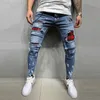 Herren-Jeans, schmal, gesteppt, bestickt, Jeans, zerrissenes Gitter, Stretch-Denim, Hose, Mann, Patchwork, Jogginghose, S4XL, 221118, L230724