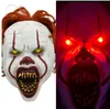 Halloween LED Clown Mask Light Up Eyes Maschera spaventosa Costume Party Maschera in silicone Adulto pieno viso Joker Pennywise maschera festa di carnevale gioco di ruolo Prop