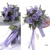 Decorative Flowers Bridal Bridesmaid Wedding Bouquet Handmade Artificial Flower Rose Silk Buque Casamento For Decor