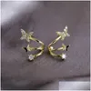 Orecchini coreani con micro pavé di zirconi a bottone per le donne semplici ed eleganti color oro geometrici gioielli di moda in metallo consegna goccia Dhffx