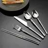 Korean stil servisuppsättning 18/10 rostfritt stål knivgaffel sked pinnar bärbara bestick set tjock rund handtag bordsartiklar l230704