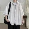 Męskie koszule Koreańskie trend Y2K Ice Silk gładki z boku podzielony męski w lupgy workowate topy ochrony przeciwsłoneczne largesize jasna cienka koszula