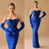 Elegant Royal Blue Prom Dresses Bow Knot Mante aftonklänning veckor Backless Formal Long Special Occasion Party Dress