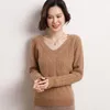 Kvinnors tröjor 2023 Autumn Winter Cashmere stickad tröja förtjockar Pullover Kvinnlig långärmad v hals varm jumper toppar utkläder