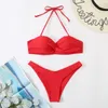 Women's Swimwear Push Up Bikini Set 2023 Halter Bandeau Underwire Swimsuit Beach Bathing Swimming Suit for Women 230724