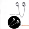 Ear Cuff Personlighet Sliver Titanium Steel Men Chain Double Pierced Eardrop Clip Dangle örhängen Fashion Smycken för kvinnor Drop Delivery