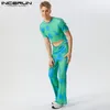 Men S Tracksuits 2023 Men Set Tie Dye Hollow Out Streetwear Short Sleeve Crop T Shirts Pants 2st Fashion Casual Suits Incerun Plus Size 230724