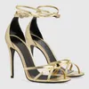 Italien Design Kvinnor Strappy Sandals Shoes Patent Leather High Heel Gold Black Red Pumps Party Wedding Gladiator Sandalias With Box.EU35-43