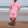 Hommes Survêtements Hommes Ensembles Hawaïens Plage 2023 Été À Manches Courtes Col Montant Chemise Shorts De Conseil 2 Pièces Streetwear Coton Lin Ensemble Casual 230724