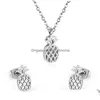 Earrings Necklace Pineapple Cute Stainless Steel African Jewellery Sets Bridal Dubai Gold Color Wedding Jewelry Set For Women Girl Dhvie