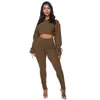 Women's Two Piece Pants 2023 Solid Color Round Neck High Waist Big Pit Strip Trumpet Sleeve Tie Jacket Two-piece Suit Womens