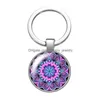 Keychains Lanyards Beauty Flower Vintage Patterns Glass Cabochon Keychain Bag Car Key Rings Holder Charms Sier Plated Chains Men WOM DHD9Q