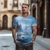 Heren T Shirts 3D Landschap Afdrukken Patroon Ronde Hals Shirt 2023 Zomer Straat Vrije Tijd Hawaiian Beach Fashion Top