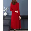 Frauen Pullover Rotes Kleid 2023 Herbst Winter Weibliche Hinzufügen Samt Kleider Lose Große Größe M-5XL Mittleren Alters Mutter A-linie Lange Veatidos