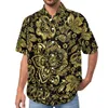 Men's Casual Shirts Baroque Floral Black And Gold Beach Shirt Hawaii Vintage Blouses Mens Print Big Size