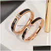 Couple Rings Rose Golden Titanium Steel Polished Epoxy Black Fashion Men Women Engagement Ring Drop Delivery Jewelry