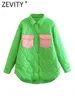 Kurtki damskie Zevity Fashion Fashion Candy Kolor Pockets Patch Casual Jacket Płaszcz Kobieta z długim rękawem bawełniana odzież wierzchnia eleganckie topy CT2394 L230724