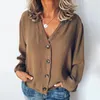 Kvinnors blusar Spring/Summer Long Sleeved Cardigan Solid Casual Loose Fiting Chiffon Shirts Elegant Standing Collar Button Fashion Tops